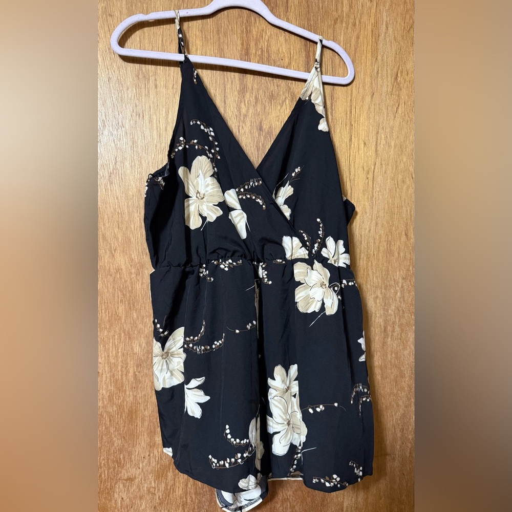 Floral Black and Cream Sleeveless Romper